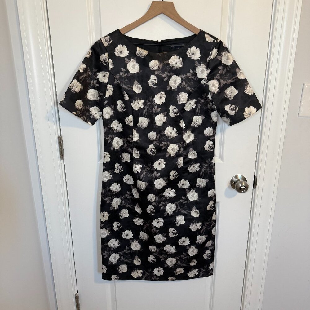 Brooks Brothers 346 Size 8 Floral Print Career Dress Black Gray & White‎ Classic